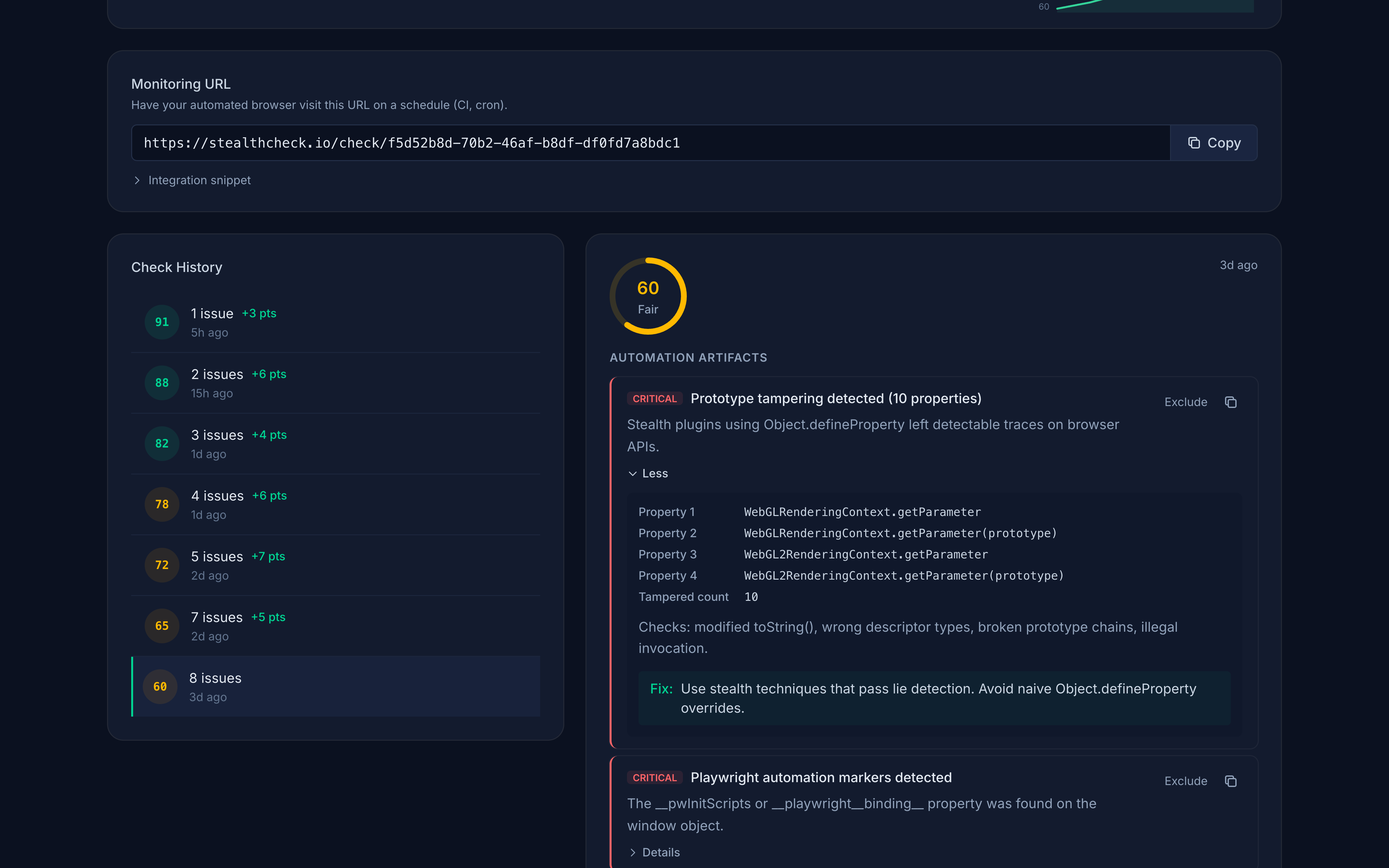 Detailed diagnostics